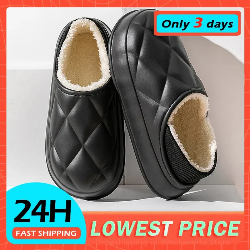 

2023 Winter Slippers Men Outdoor Waterproof Warm Sneaker Slippers Women Non-Slip Indoor Plush Home Footwear Thick Platform Shoes