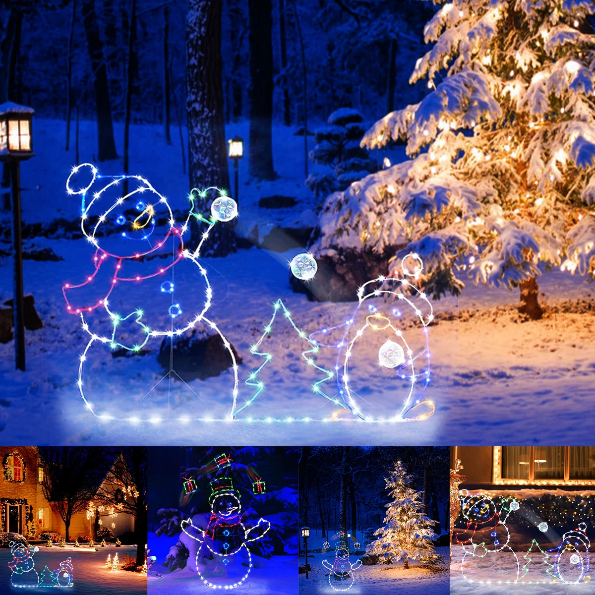 

Christmas Snowman Light Decoration Stainless Steel Garden Ornament with Lamp String Luminous Snowman Penguin Garden Decoration