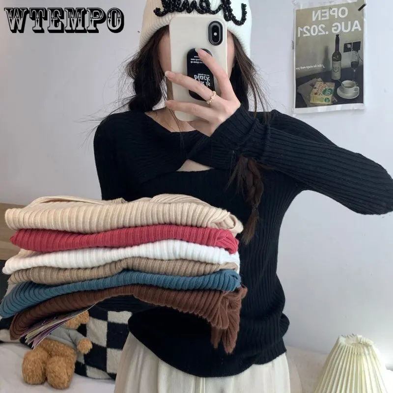 

Женский свитер WTEMPO корейский дизайн чувственный Универсальный тонкий с длинными рукавами зимний Базовый стиль оптовая продажа