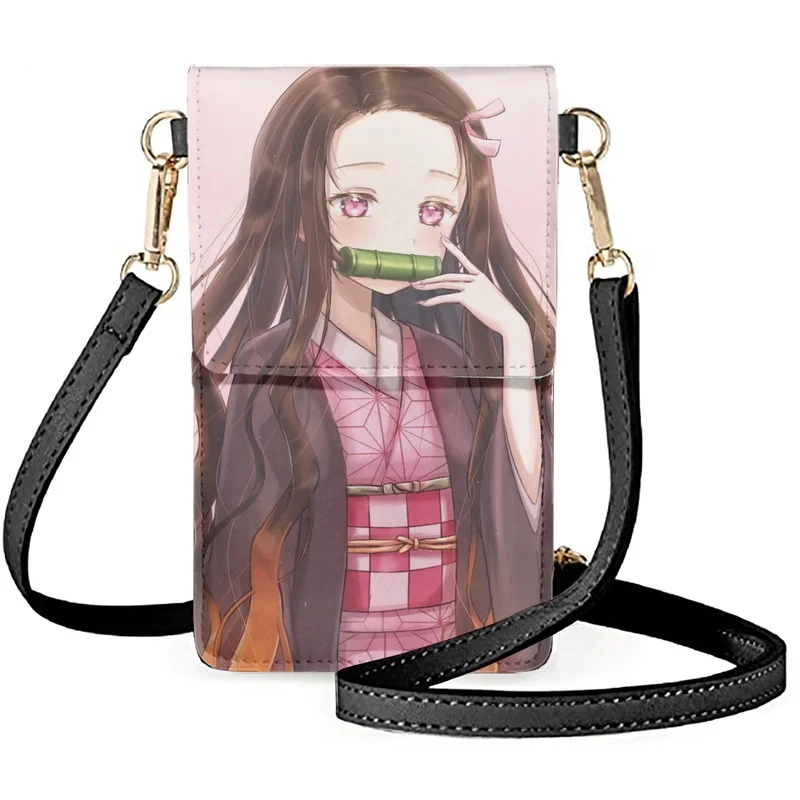 

2023 Anime Ghost Killing Blade Printing Touch Screen Cell Phone Purse Smartphone Crossbody PU Leather Wallets Handbag for Female