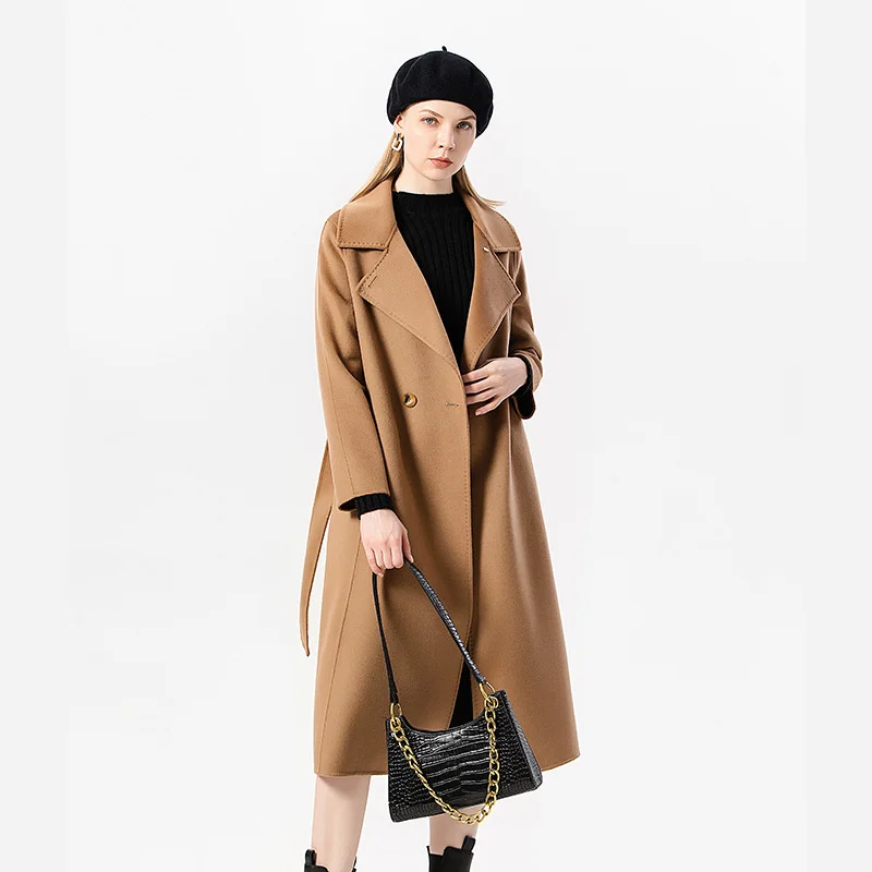 

Solid Color Korean Wool Brown Suit Collar Temperament Commuting Straight Barrel Belt Women's Wool Coat