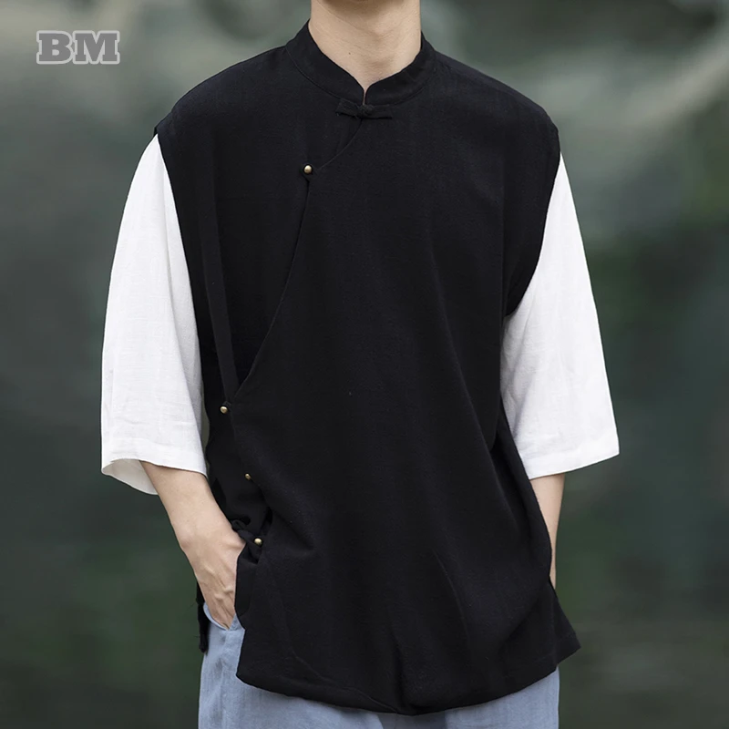 

Рубашка Мужская льняная с воротником-стойкой и коротким рукавом