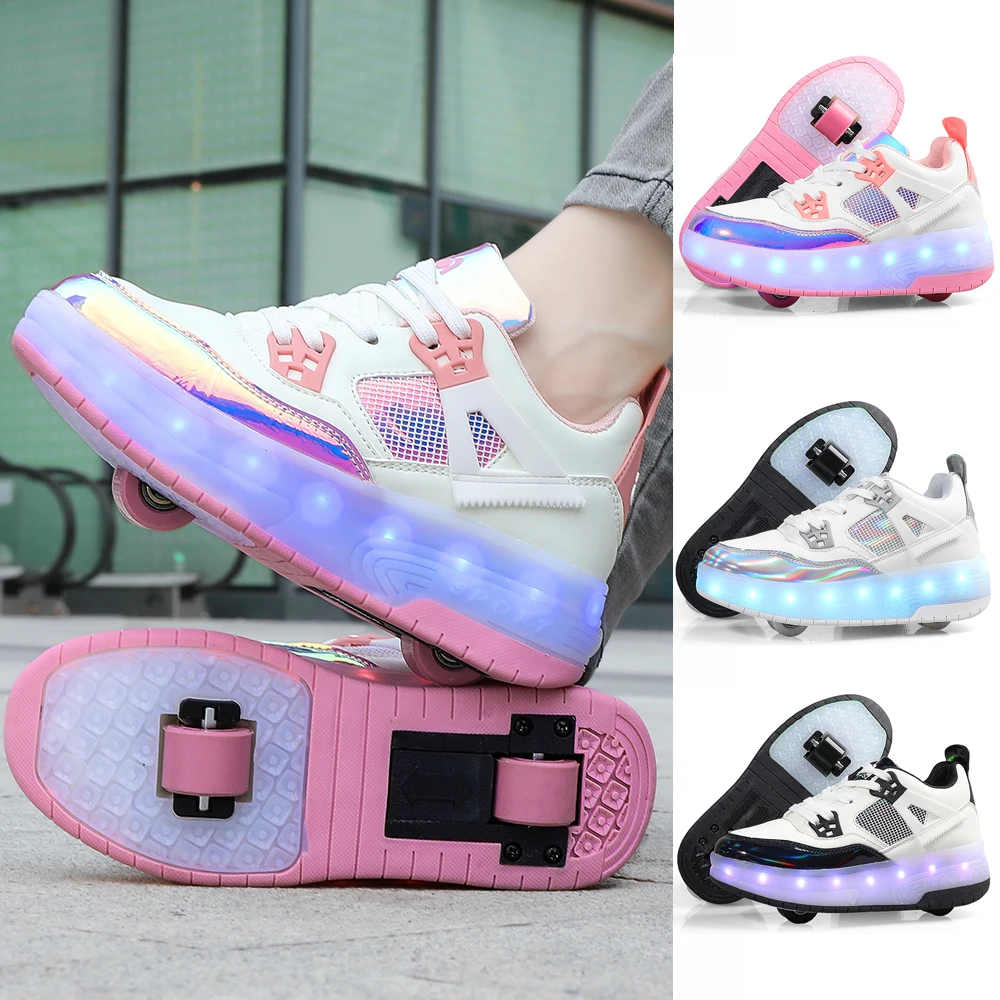 Детские светящиеся кроссовки на двух колесах с USB-зарядкой