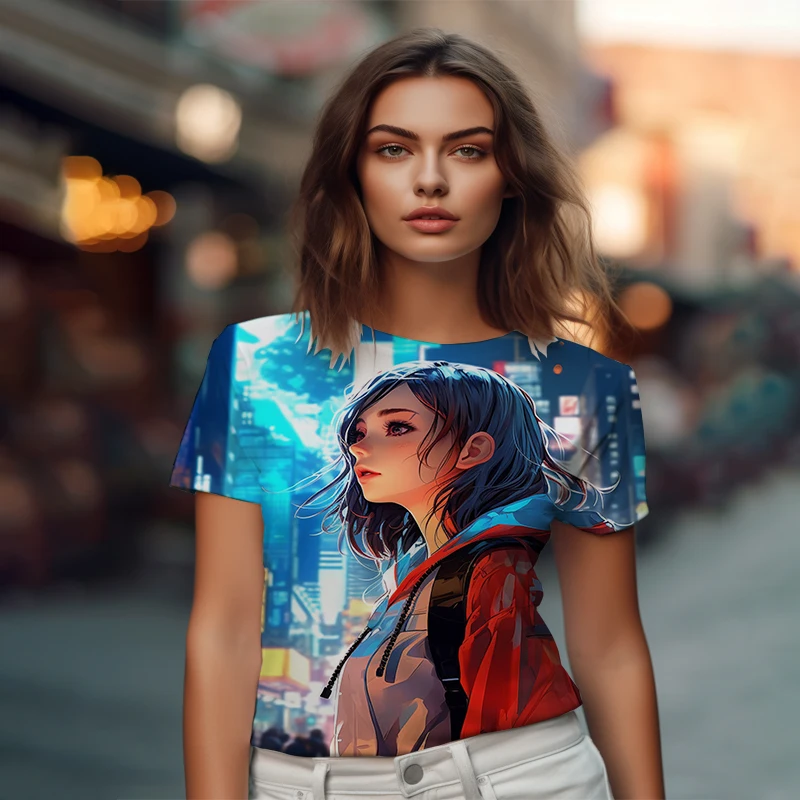 

Summer new ladies T -shirt 3D printed lady T -shirt Japanese style casual ladies T -shirt fashion trend loose lady T -shirt