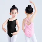 Новая детская летняя гимнастическая Купальник для балета, танцев без рукавов для девочек, детская сетчатая танцевальная одежда розового и черного цвета