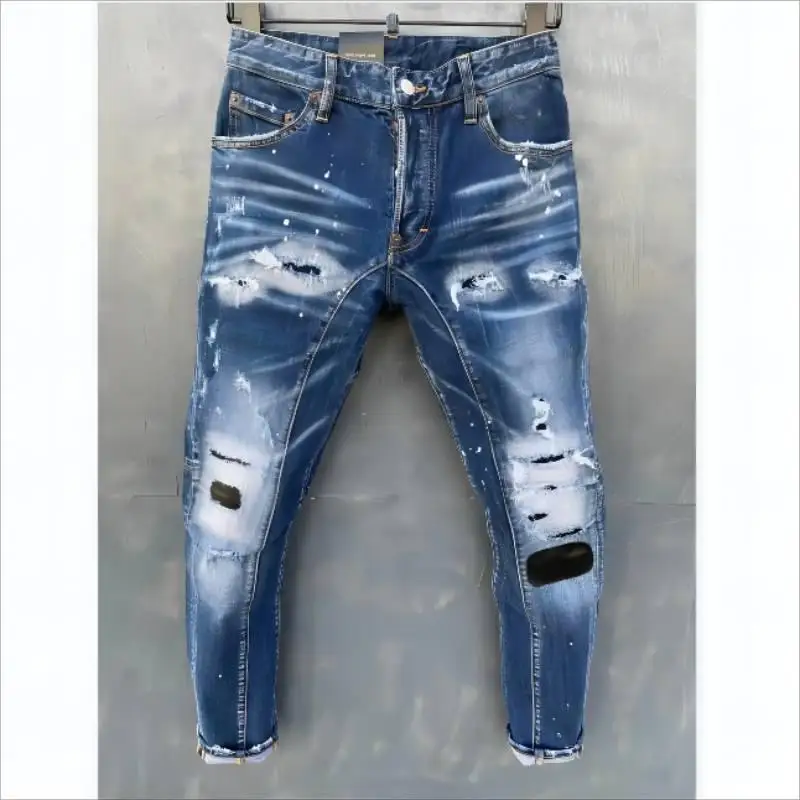 

Men's Hole Paint Jeans Trend Casual Straight Denim Pants Street Style Clothing T151