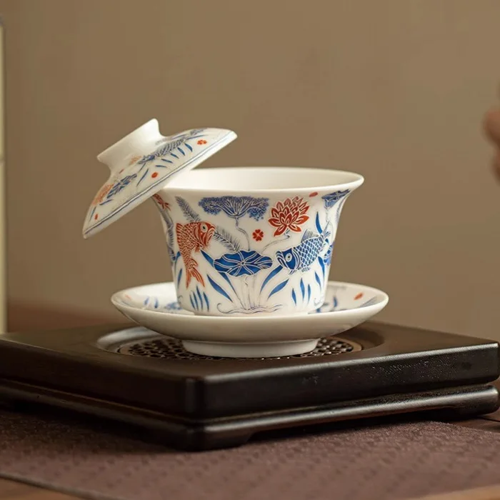 Чайная чашка с зерном рыбы и водорослей Sancai Gaiwan одинарный бытовой светильник