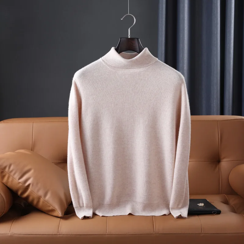 Winter Thickened High Collar 100% Woolen Shirt Men's Loose and Comfortable Sweater High End Casual Business Undercoat Top