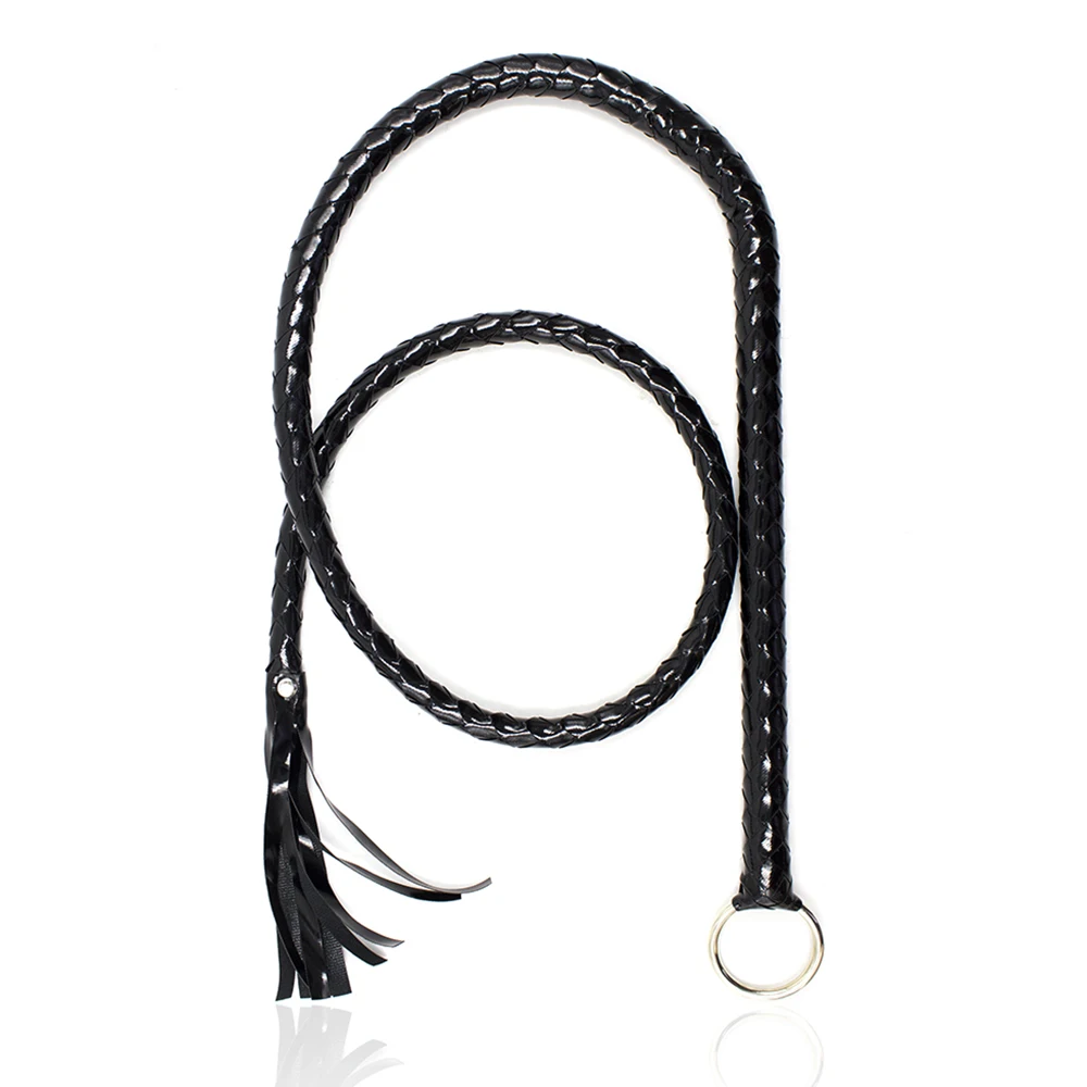 140CM Black Bull Whip PU Leather Custom Horse Whip with Iron Loop