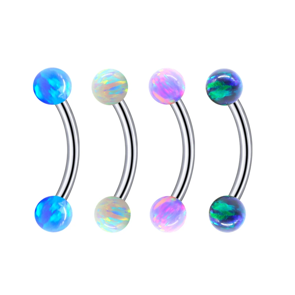 

4/6 PCS/Lot G23 Titanium Eyebow Piercings Opal Gem Curved Ball Ear Cartilage Tragus Earrings Lip Tongue Body Piercing Jewelry