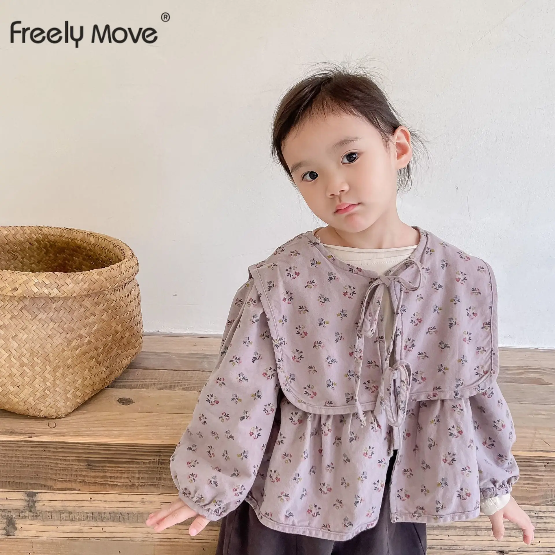 

Freely Move Girls Cardigan Jackets 2022 Autumn New Baby Cute Sweet Girls Clothing Kids Children Top Floral Belt Jacket For Girls