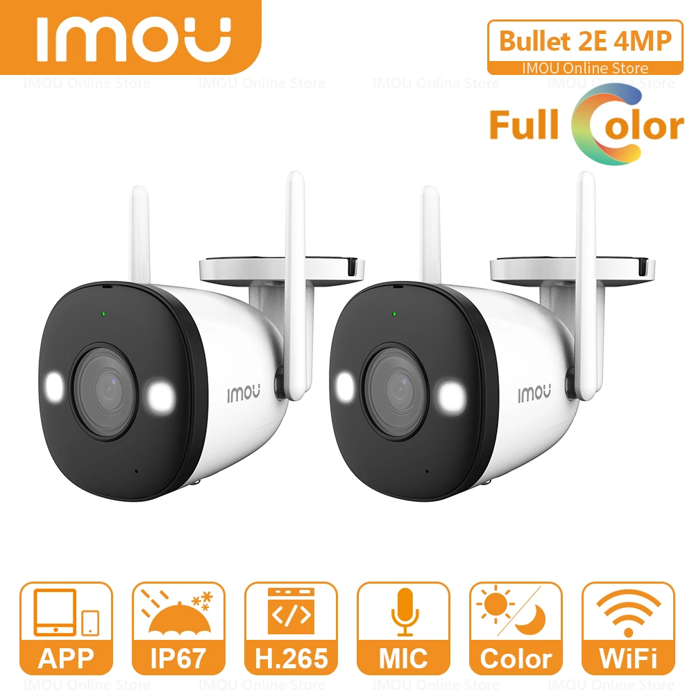 

IMOU 2PCS Bullet 2E 4MP Wifi IP Camera Outdoor Full Color Night Vision Dual Antenna Soft AP Mode IP67 Weatherproof Support ONVIF