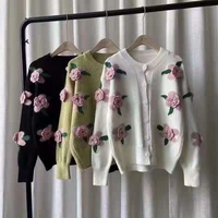 2022 spring and autumn fresh retro hong kong style three dimensional flower decorative cardigan womens sweater college style