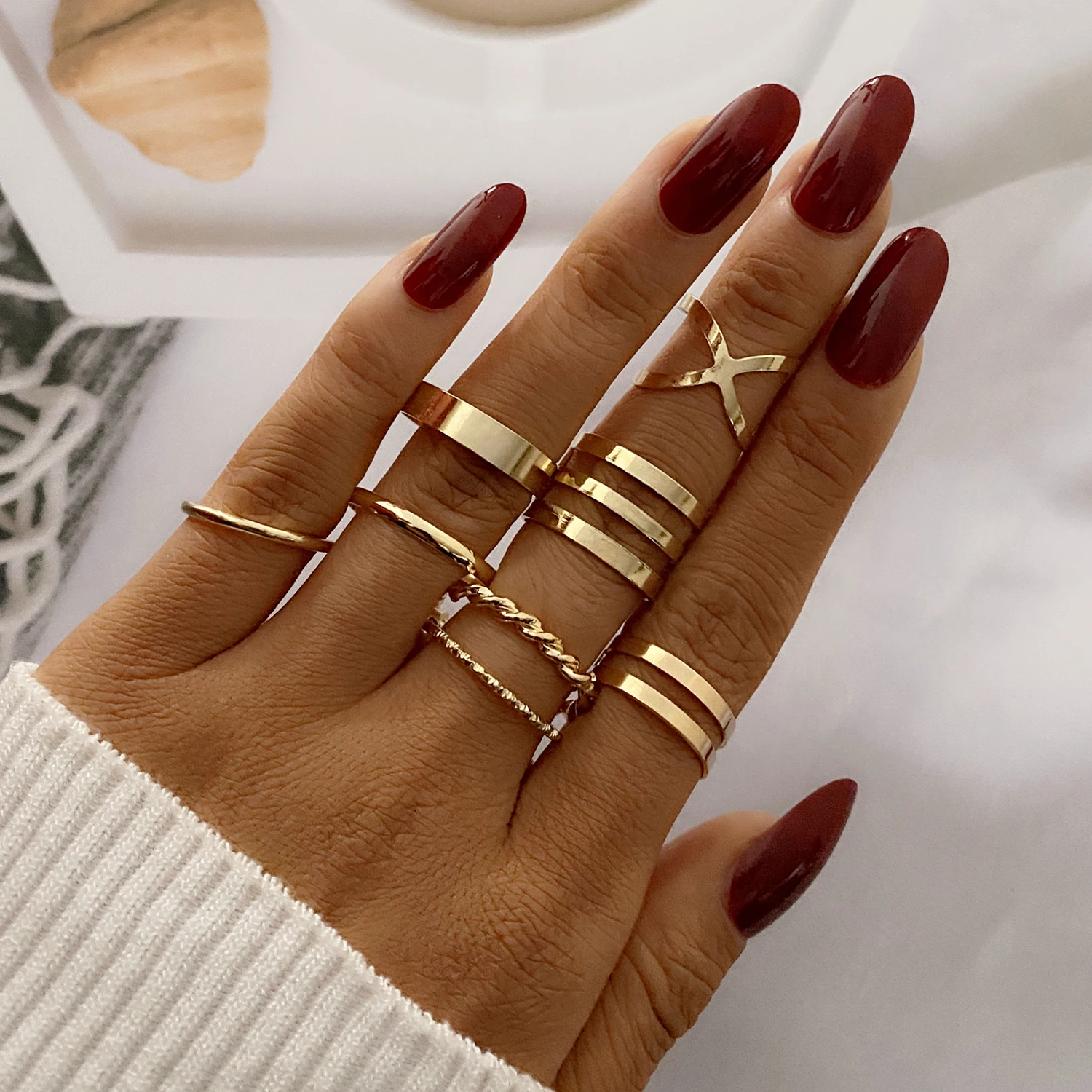

IPARAM Vintage Bohemian Gold ColoSilver Color Jointed Rings for Women Geometric Alloy Crystal Finger Ring Jewelry Gift Wholesale
