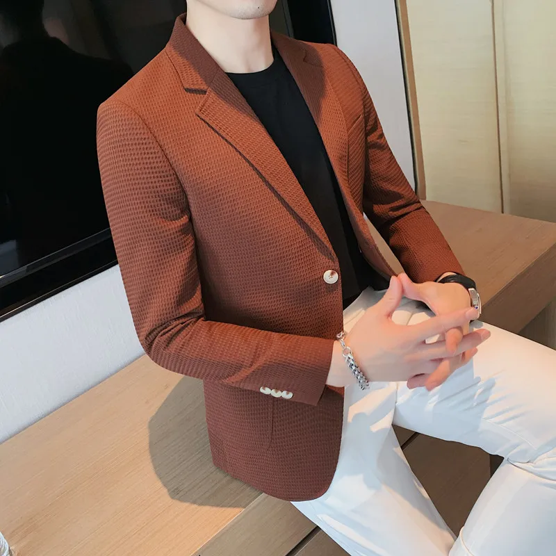 

Мужской облегающий пиджак, повседневный однобортный Блейзер большого размера в Корейском стиле, элегантная верхняя одежда для свадьбы, 2023