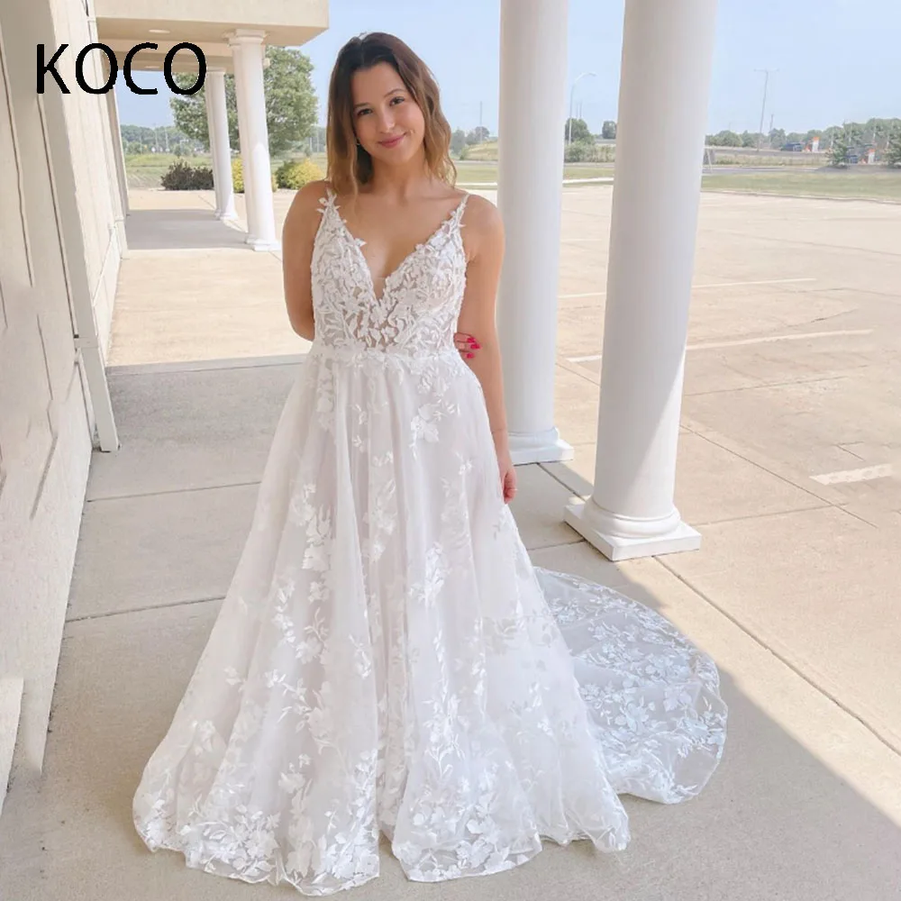 

MACDOUGAL Exquisite Lace V-neck Wedding Dress Bridal Gown A-line Court Train robe de mariée For Elegant Women Custom Made 2023