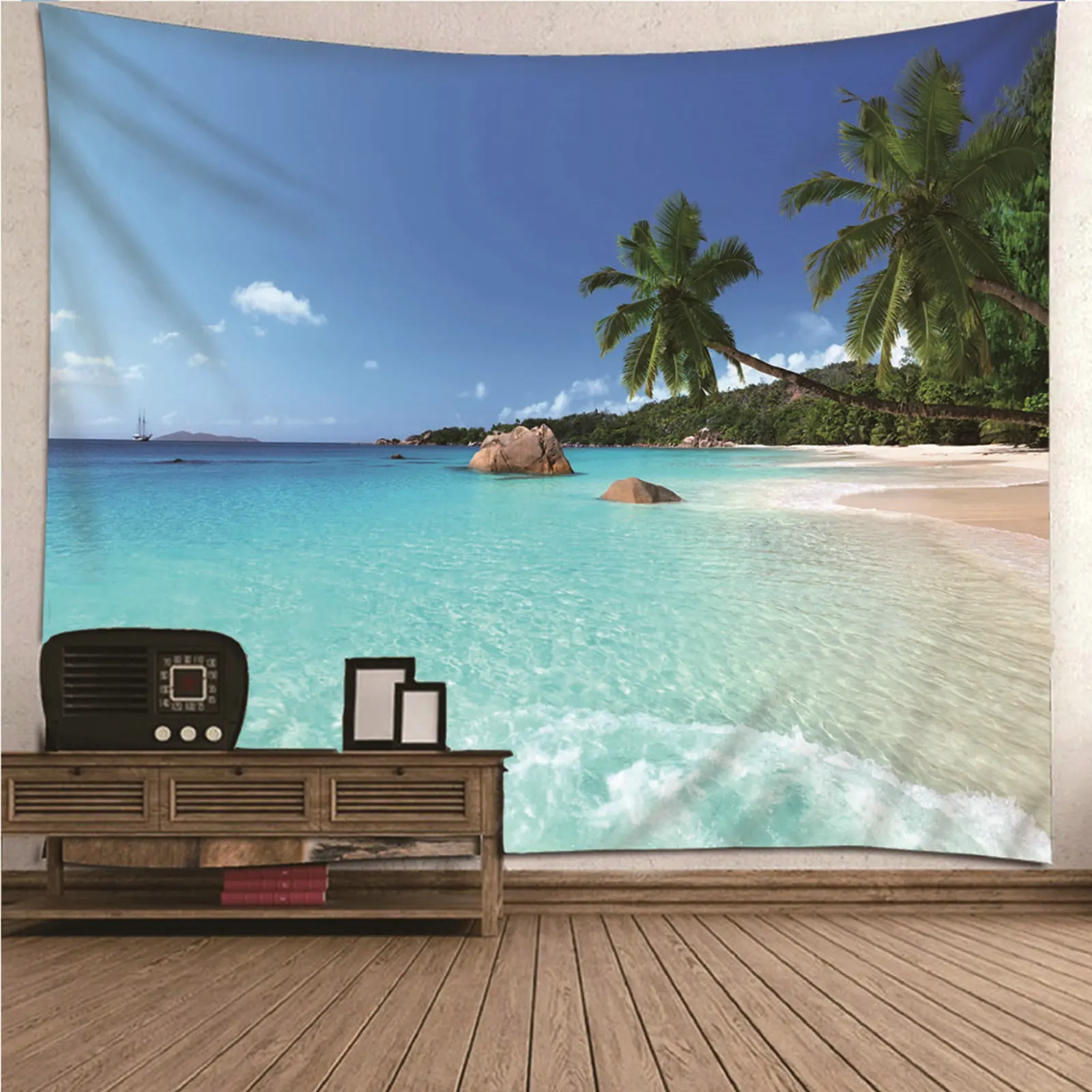 

Children Tapestry Wall Art Extra Large natural scenery Summer Theme Sea & Coconut Tree Wall Hanging Blanket Dorm Art Decor