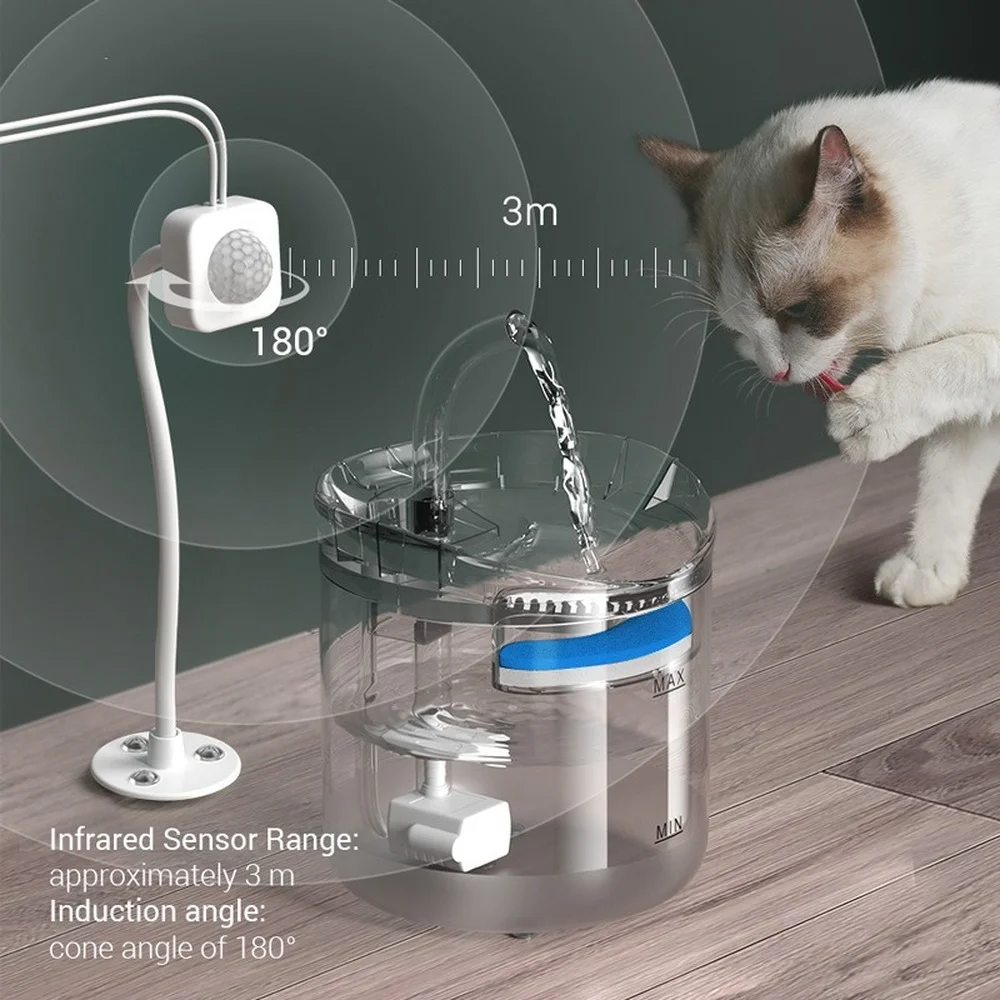 

1.5L Automatic Cat Water Fountain Filter Electric Mute Motion Sensor Pet Drinking Dispenser Transparent Auto Drinker for Cats