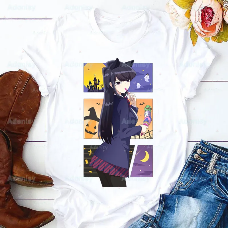 

Komi San Shouko Excited Women T Shirt Girl Harajuku Graphic Komisan Can't Communicate Tops Kawaii Female Manga Tadano T-shirt