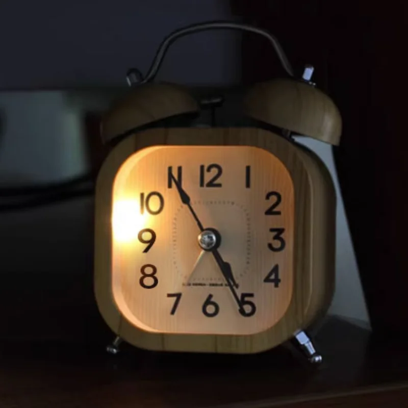 Ретро будильник на кровать украшение для дома милые деревянные мини-часы ночник