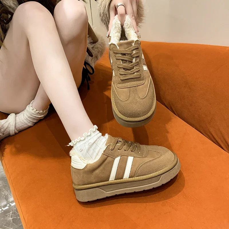 

Winter Women's Sneakers Plus Velvet Warm Thick-soled Women's Boots Genuine Leather Wool Boots Fashion Sneakers for Women