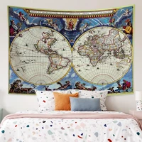 vintage world map tapestry polyester fabric colorful navigation map wall hanging blanket carpet bohemian home decor tapestries