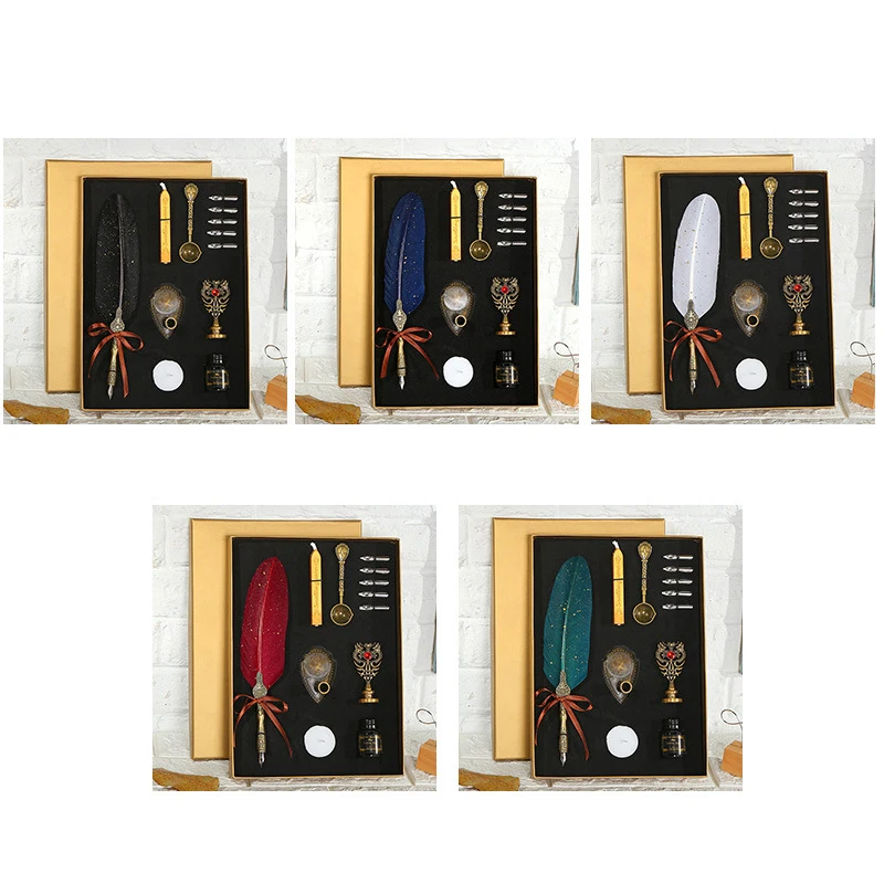 

1 Set English Calligraphy Feather Dip Pen Writing Stationery set Gift Box with Wedding Gift Quill Pen Fountain Pen New