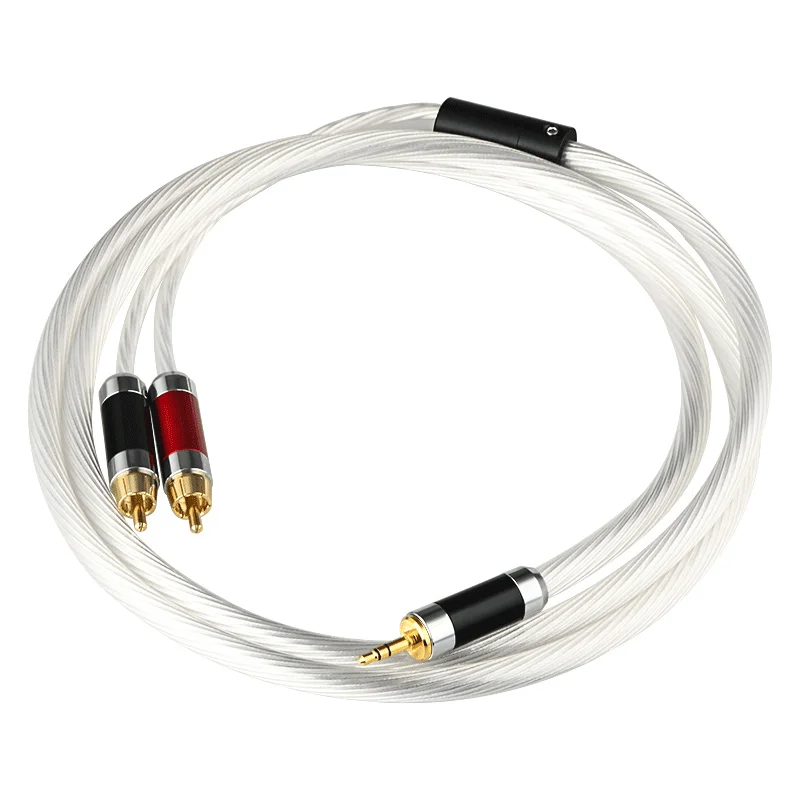 Посеребренный аудиокабель с разъемом 3 5 мм на 2RCA OFC вспомогательный стереокабель