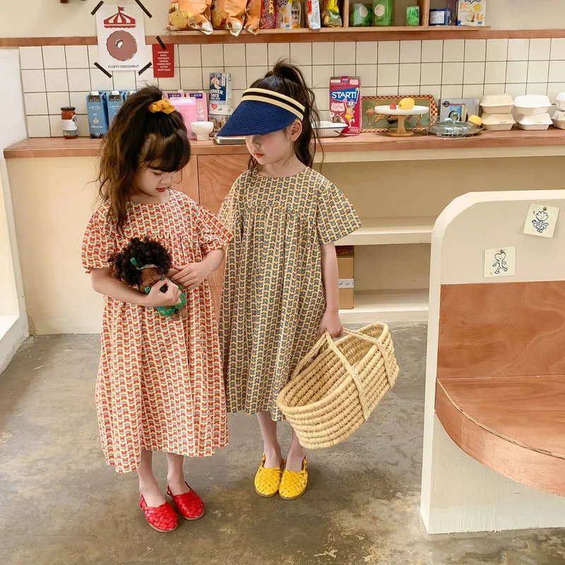 

2022 летнее платье с цветочным принтом для девочек MILANCEL, детское свободное Повседневное платье с коротким рукавом, детская одежда