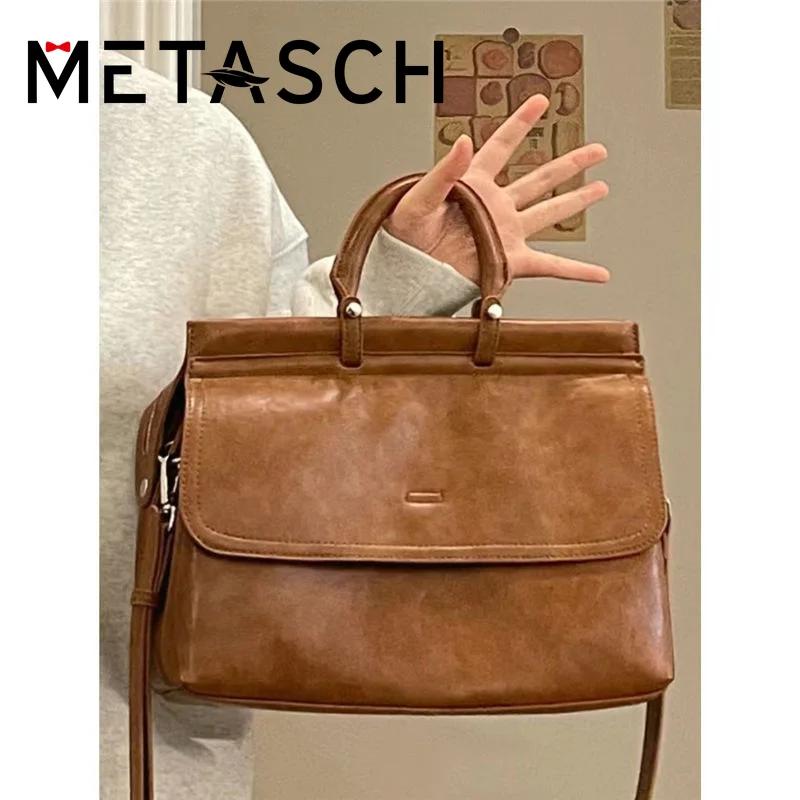 

METASCH Literary And Artistic Vintage Messenger Bag Flap With Big Capacity Pu Leather Top Hand Bag Crossbody Bag Handbag