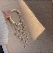 korean new fashion pearl dangle drop earrings for women gold trend long beaded chain tassel statement jewelry wedding wholesale