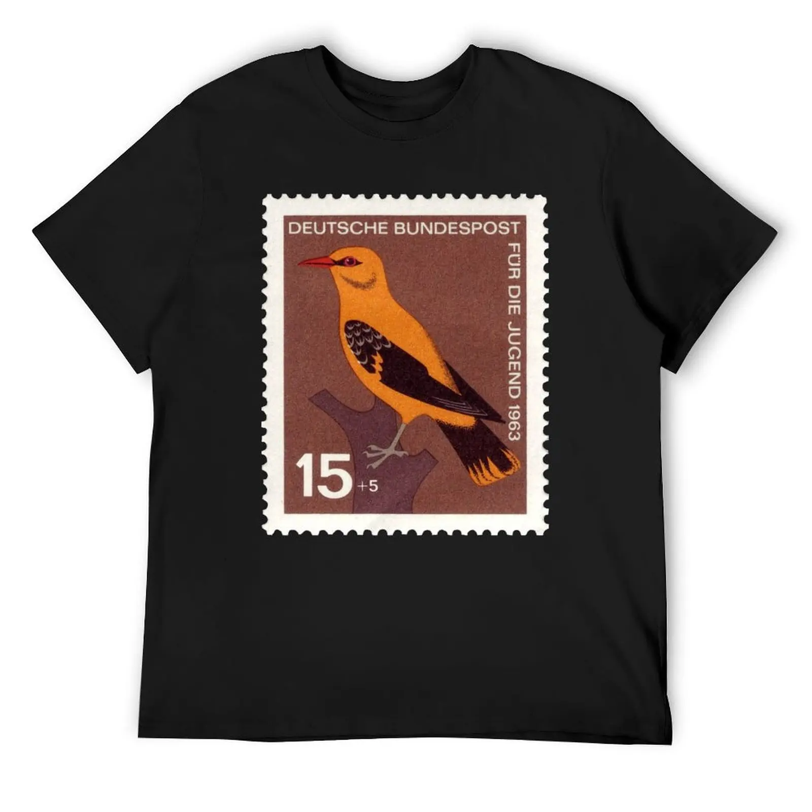 Винтажная футболка с почтовым znaczkiem Германия оранжевая птица 1963 эстетичная