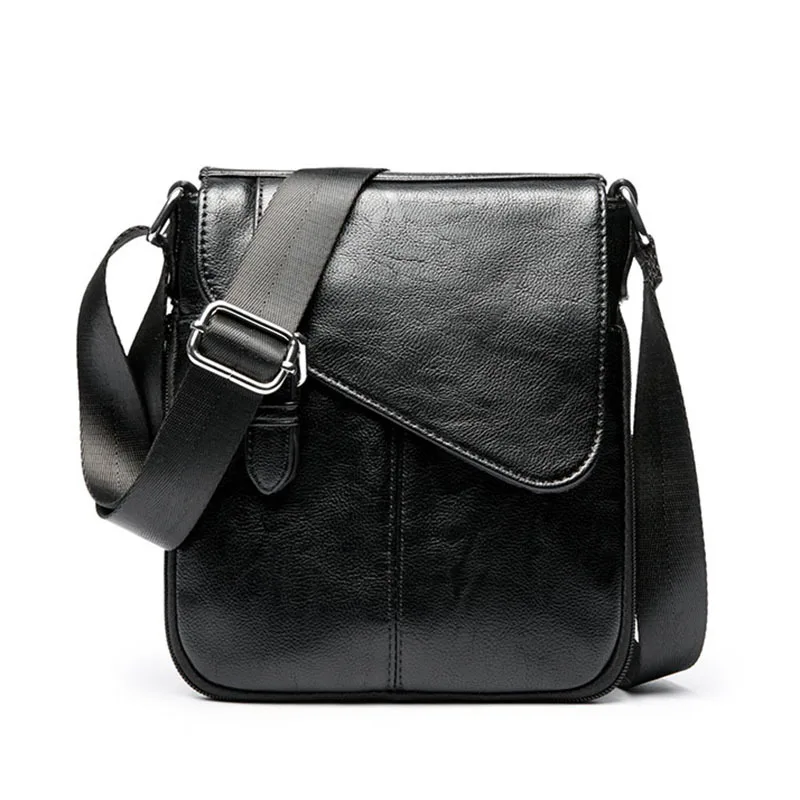 Vintage Men's Crossbody Bags Black Leather Man Messenger Bags Business Solid Small Square Male Shoul