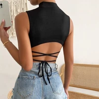 2022 summer sexy womens top black sleeveless crop top lace up tops female new fashion skinny streetwear party ladies clothes