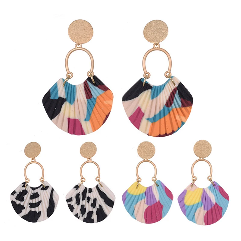 

Minar Cute 3 Designs Colorful Leopard Polymer Clay Earrings for Women Sector Geometric Drop Dangle Earrings Bohemian Jewelry