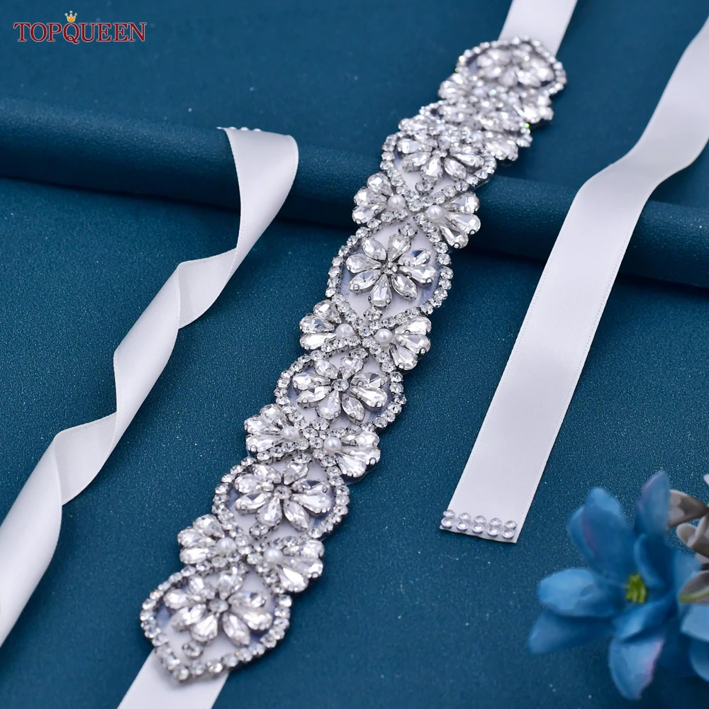 TOPQUEEN-cinturón para vestido de novia S453, faja de diseñador de lujo con diamantes de imitación plateados, accesorios para vestido de dama de honor, piedras de fiesta para mujer