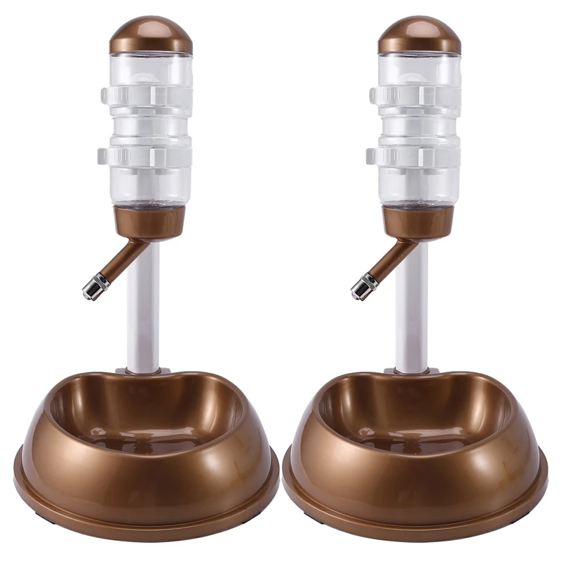 

2X Automatic Pet Drinker Dog Bowls Water Bottles Universal Dog Drinker Feeder Liftable Bowl Dispenser Bowl -Gold