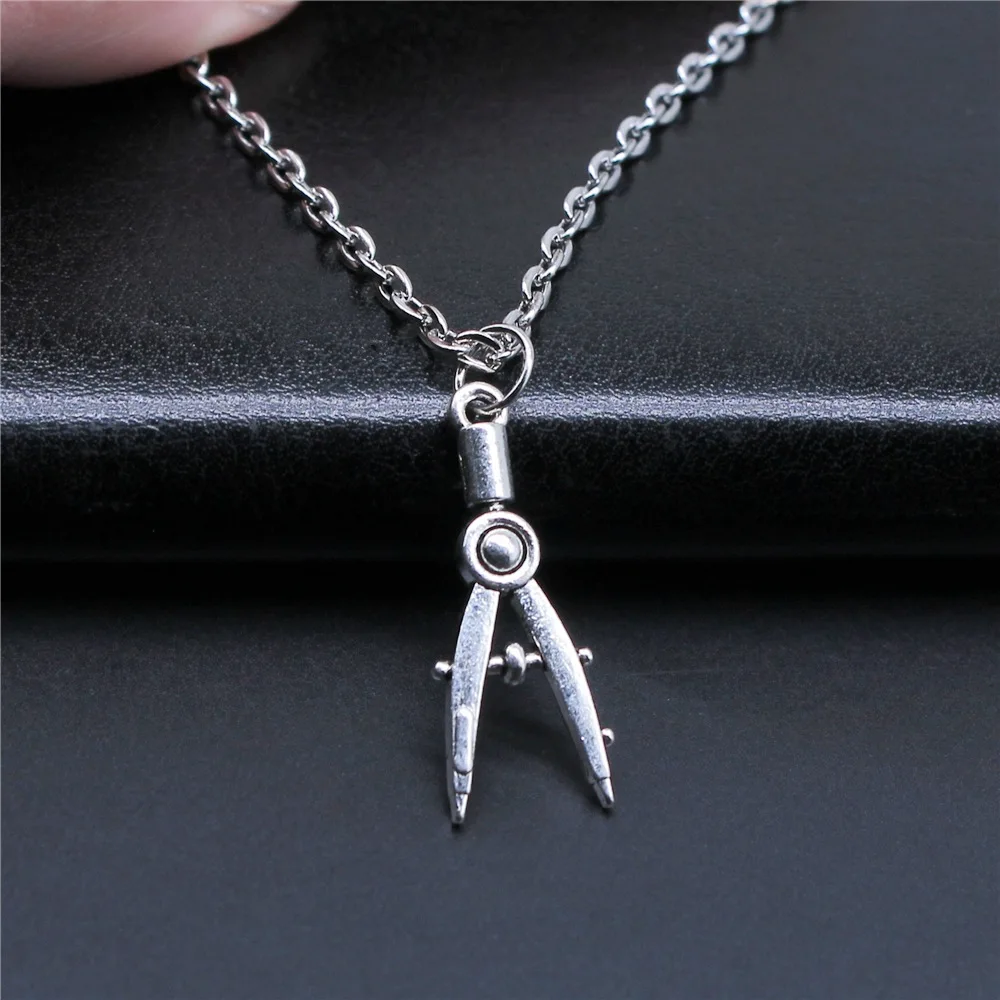 Модное простое винтажное ожерелье серебряного цвета в античном стиле 11x28 мм кулон с архитектурным компасом для женщин