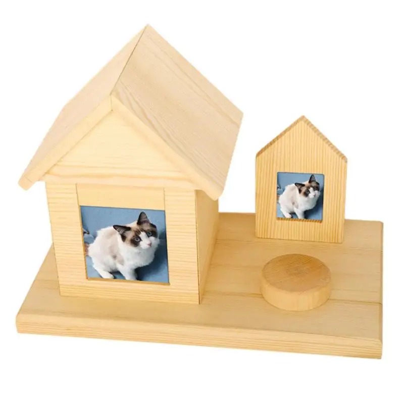 

Деревянная урна для домашних животных, погребальная урна для собак и кошек с рамкой для фото, памятные урны в форме домика