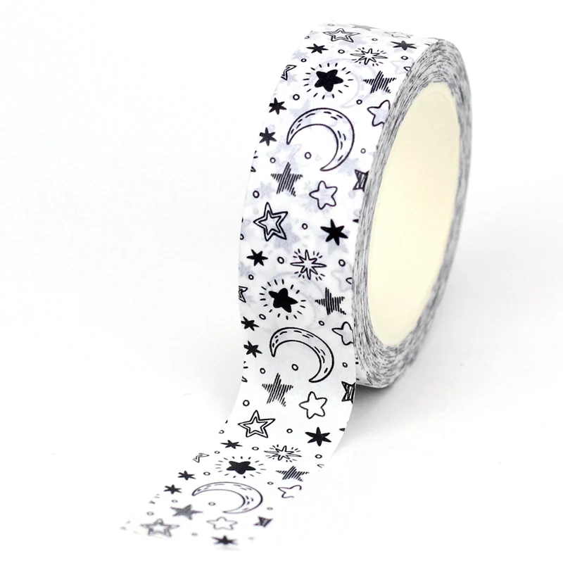 

GREATHOPE WASHI TAPE декоративная лента 10 м чёрно-белая луна и звезды