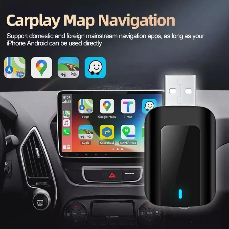 Универсальный адаптер MINI 2 в 1 проводный к беспроводному CarPlay Android Auto USB Bluetooth