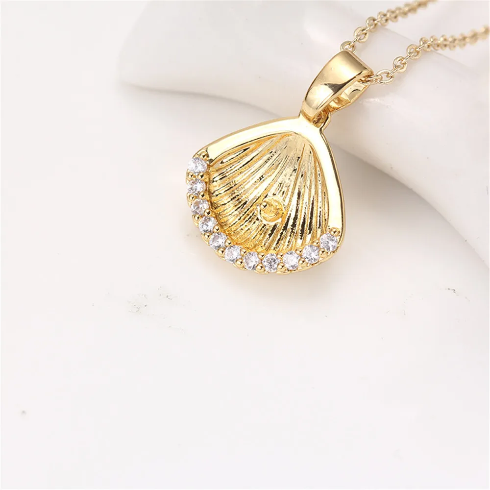 

Domestic 14k gold clad colorful shell micro zirconia pearl pendant DIY accessories charm temperament female