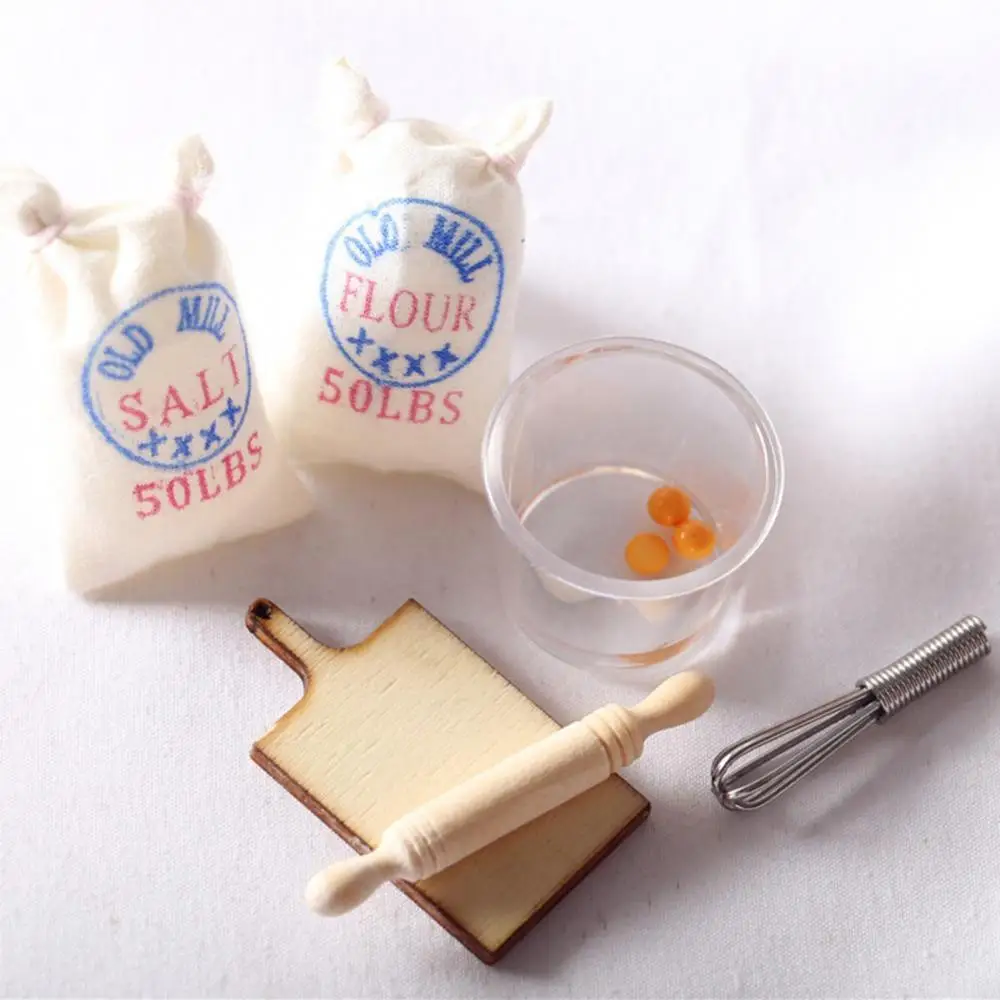 

1/6 1/12 Dollhouse Mini Flour Salt Sack Mold Eggbeater Roller Model Toy Decor