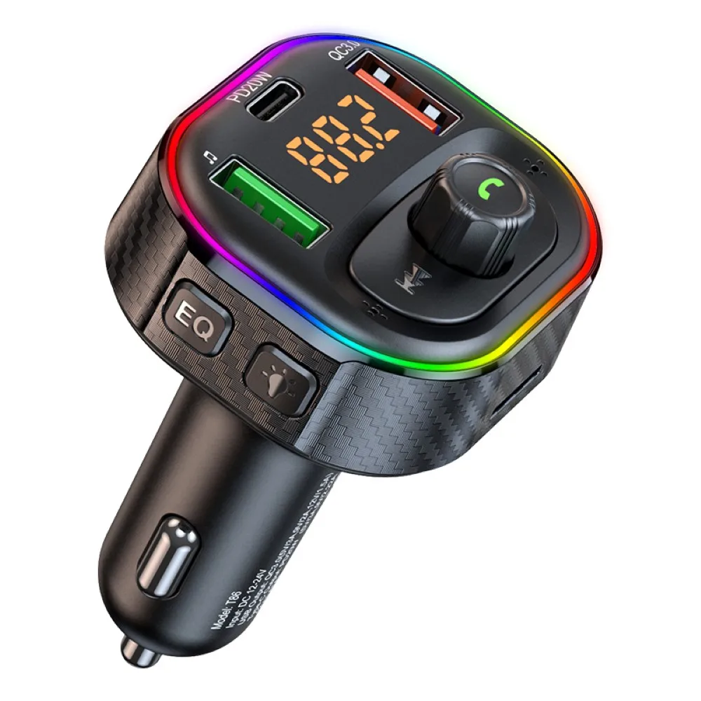 

LED Backlit Bluetooth 5.1 FM Transmitter Car MP3 Player Dual USB 18W QC3.0+20W PD Type C Fast Charger Handsfree Auto Kit Adapter