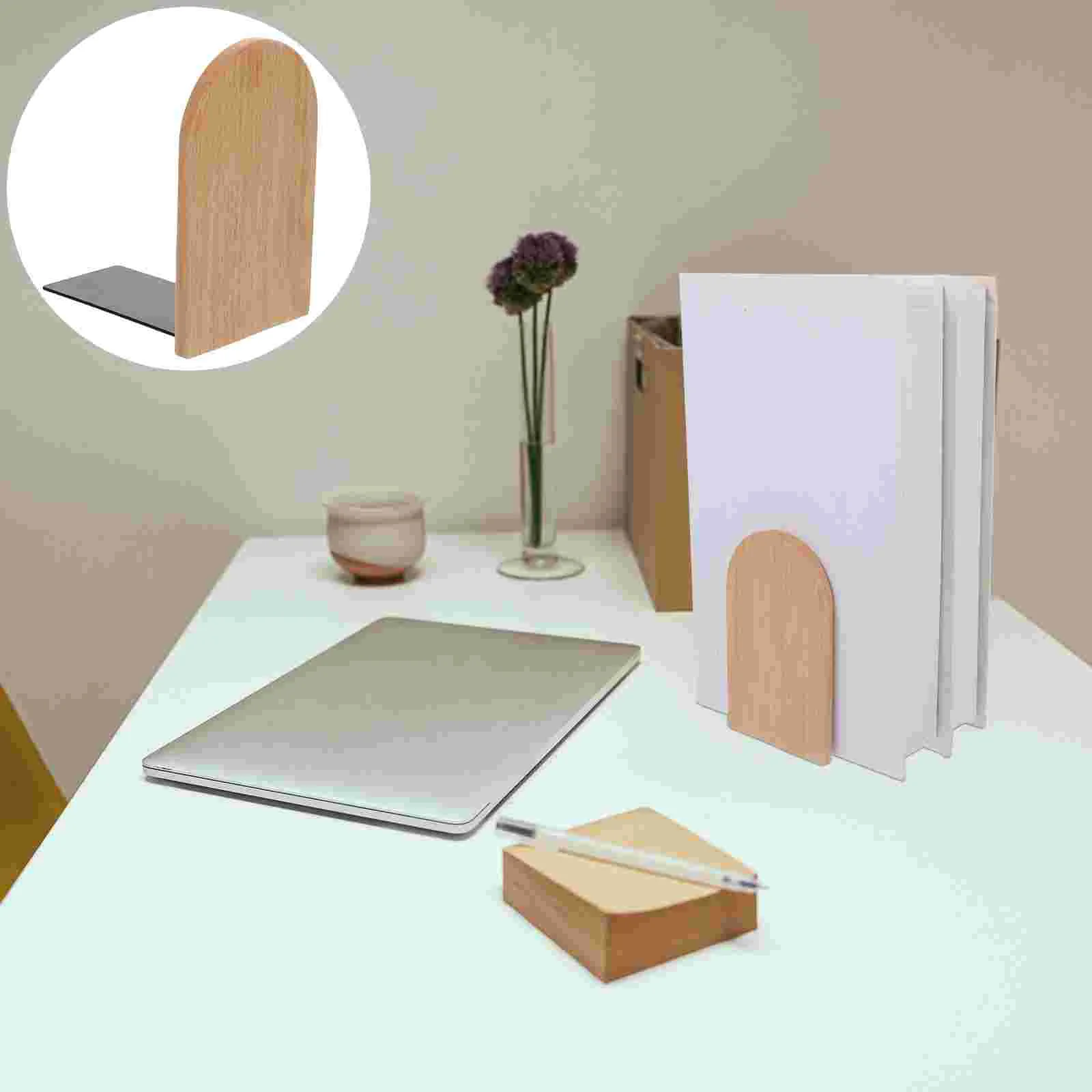 

Practical Wooden Book End Wood Bookend for Office Home School Book Support