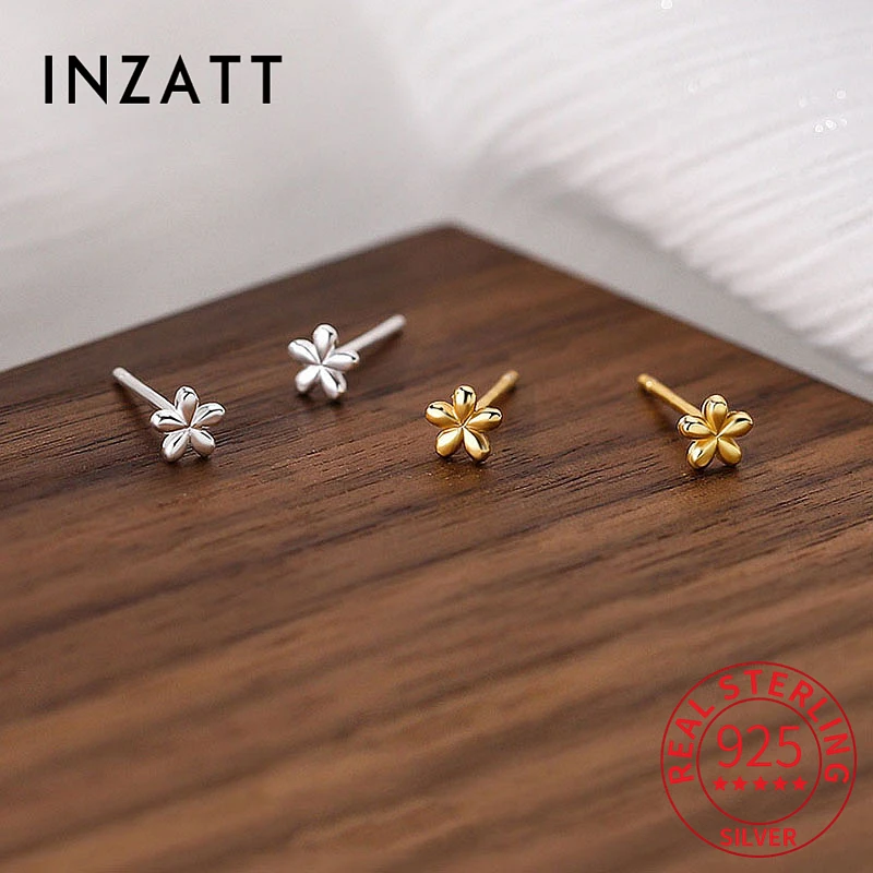 

INZATT Real 925 Sterling Silver 18K Gold Flower Stud Earrings For Fashion Women Party Cute Fine Jewelry Minimalist Accessories