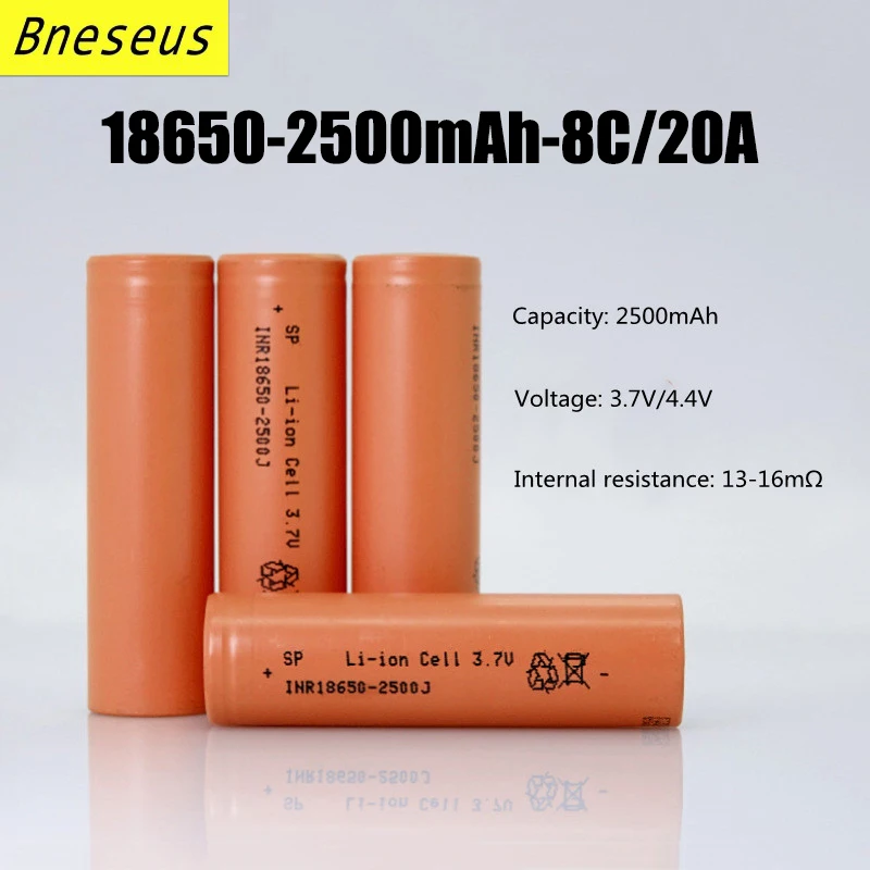 

18650 Battery 2500mah 3.7V 8C High Rate Low Resistance Rechargeable Lithium Battery 20A High Current Discharge For Power Tools