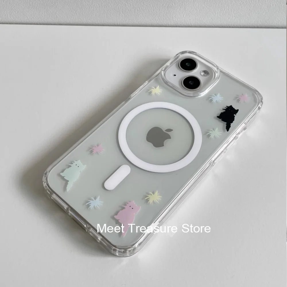 Фото Korean Ins Cute Playful Pet Colorful Cat MagSafe Phone Case For iPhone 16 15 14 13 12 11 Pro Max Plus MINI Y2K Cute Kawaii Cover №3