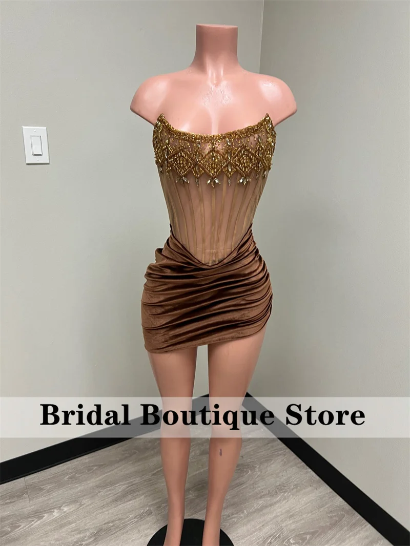 

New Arrival 2023 Short Prom Dress Luxury Beads Crystal Rhinestones Sexy Birthday Cocktail Party Gowns Robe De Bal
