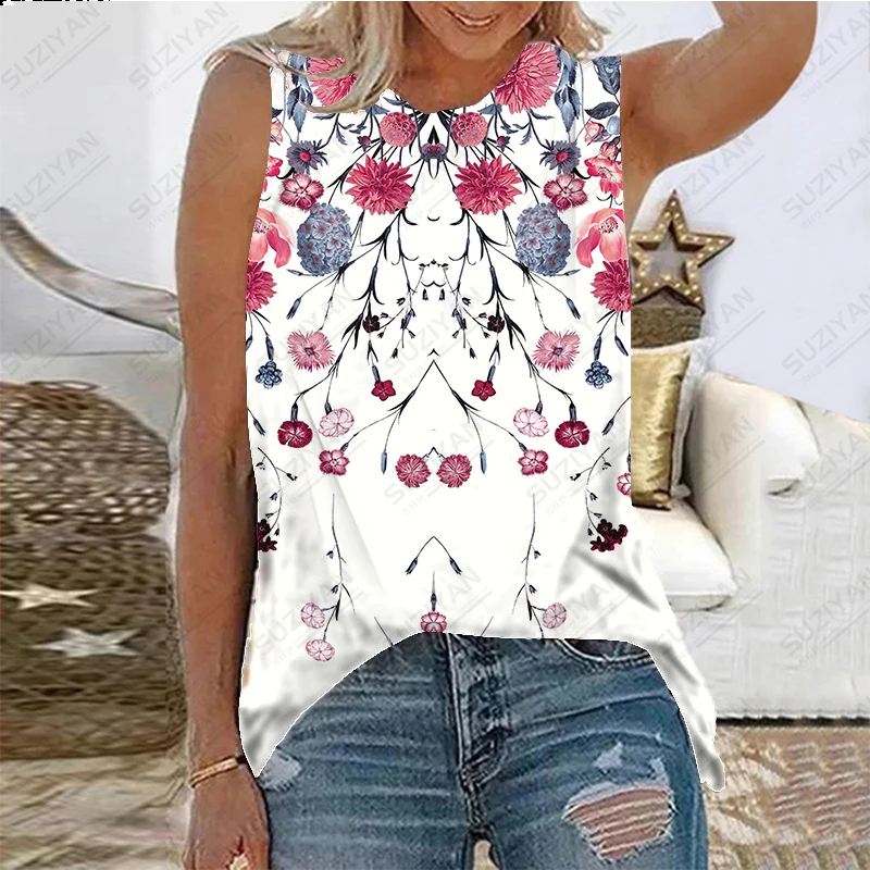

Fashion New Loose Style Women's Sweetheart T-shirt 3D Printing Casual Large Summer Flower Butterfly Women's Tank Top Sleeveless